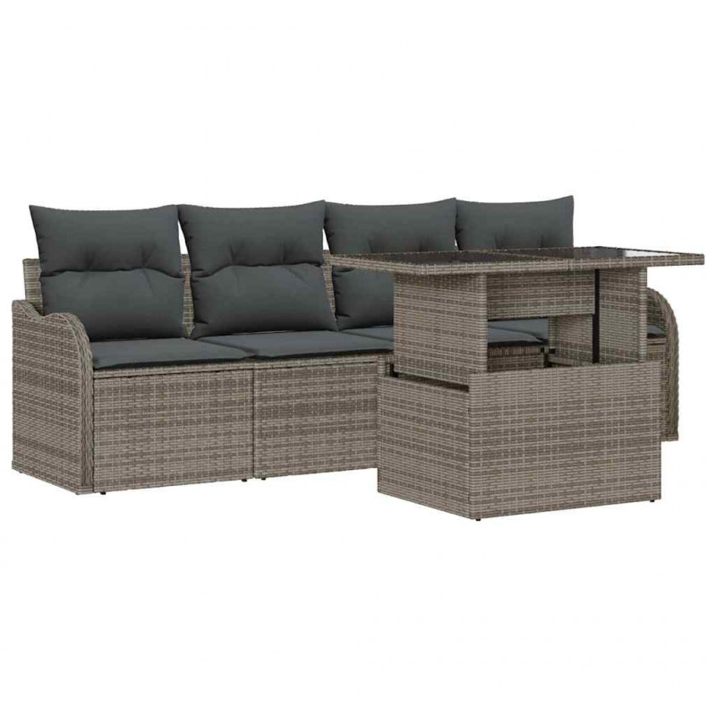 Zestaw Sof na Ogród z poduszką 5 pcs Szary Rattan poli