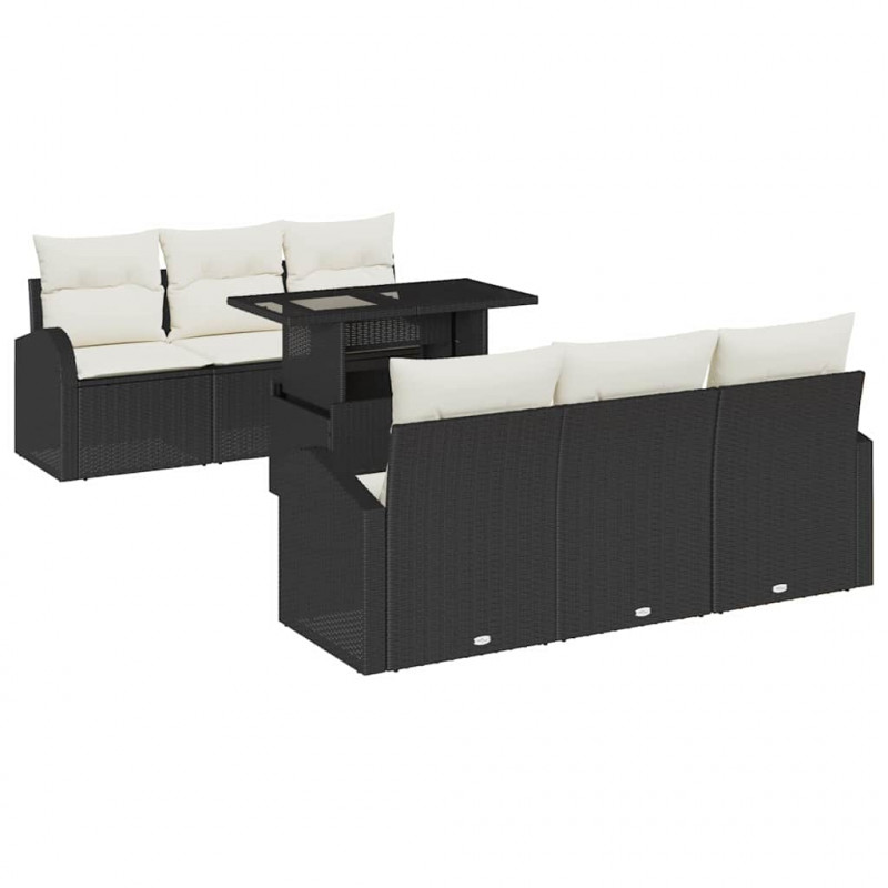Zestaw Sof na Ogród z poduszką 7 pcs Czarny Rattan poli
