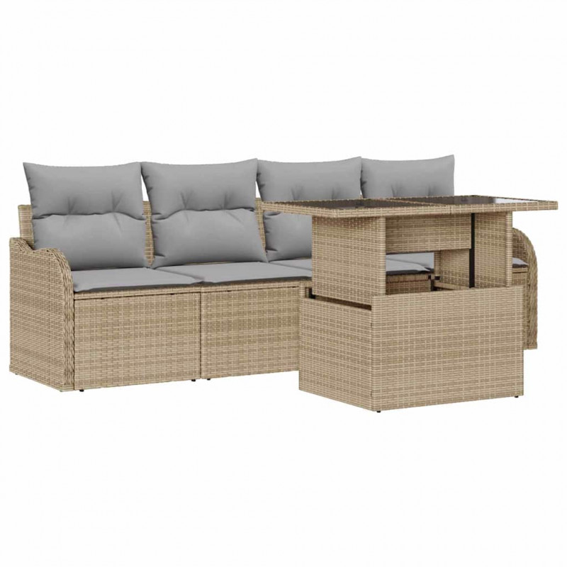 Zestaw Sof na Ogród z poduszką 5 pcs Beżowy Rattan poli