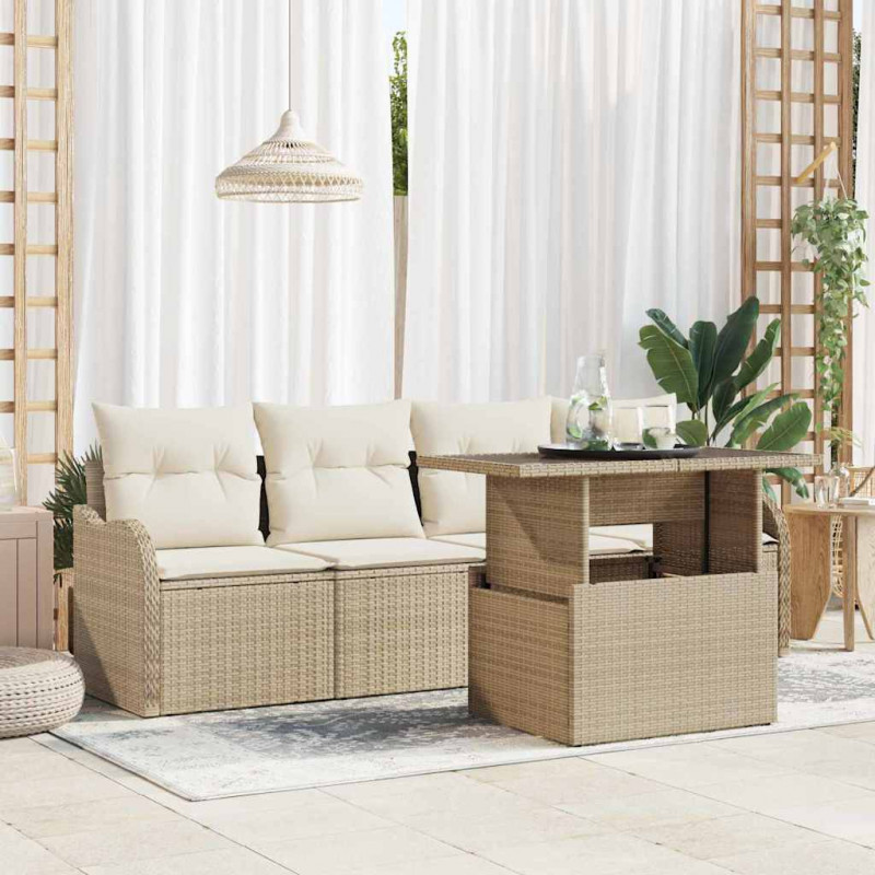 Zestaw Sof na Ogród z poduszką 5 pcs Beżowy Rattan poli