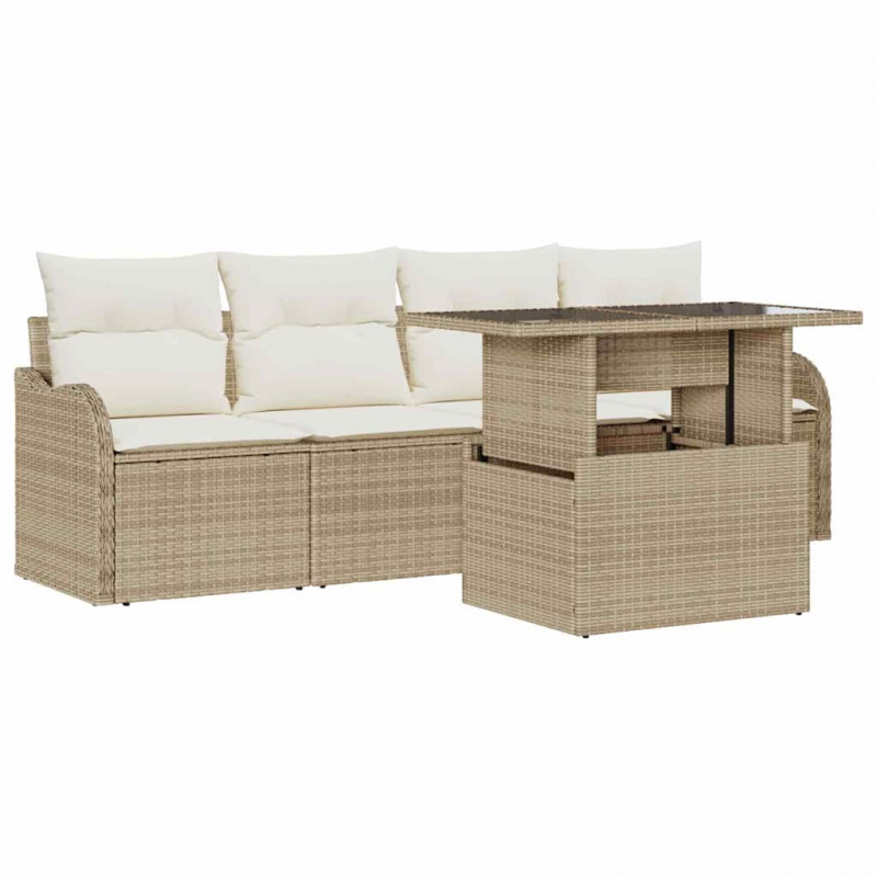 Zestaw Sof na Ogród z poduszką 5 pcs Beżowy Rattan poli
