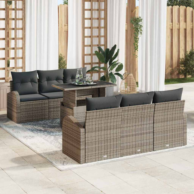 Zestaw Sof na Ogród z poduszką 7 pcs Szary Rattan poli