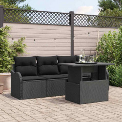 Zestaw Sof na Ogród z poduszką 5 pcs Czarny Rattan poli