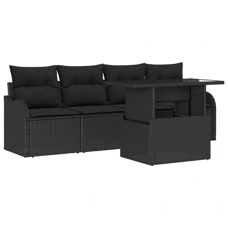 Zestaw Sof na Ogród z poduszką 5 pcs Czarny Rattan poli