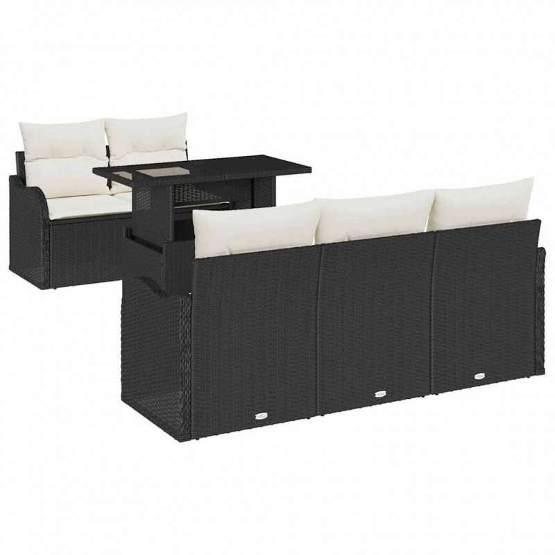 Zestaw Sof na Ogród z poduszką 6 pcs Czarny Rattan poli