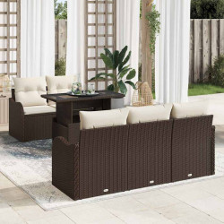 Zestaw Sof na Ogród z poduszką 6 pcs Brązowy Rattan poli