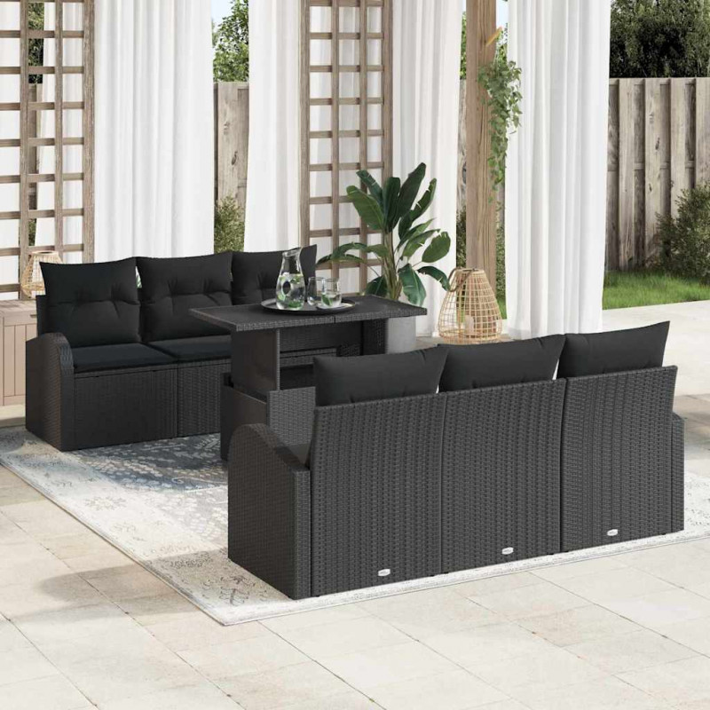 Zestaw Sof na Ogród z poduszką 7 pcs Czarny Rattan poli
