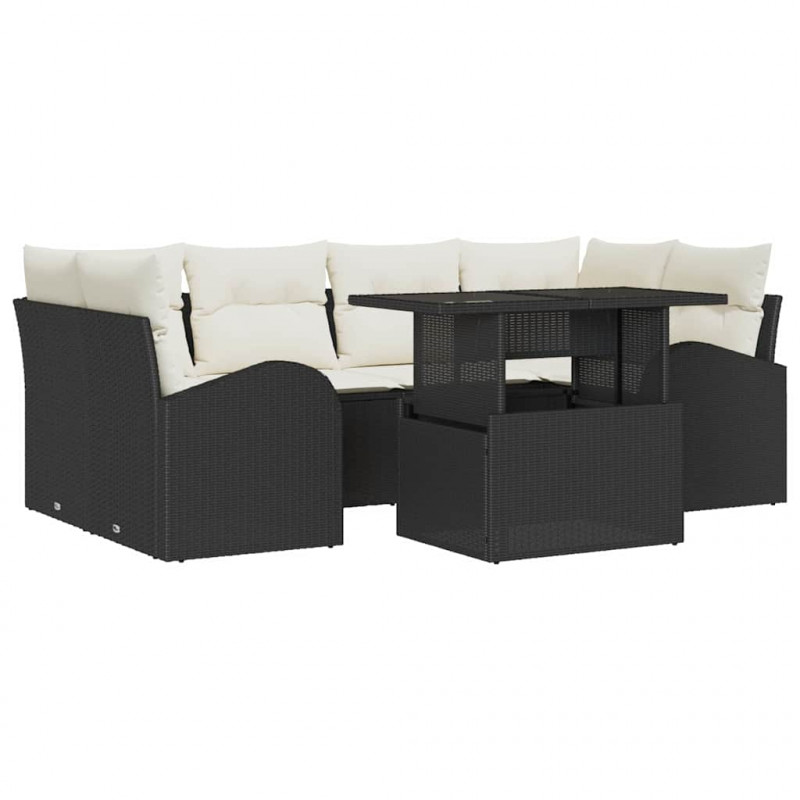 Zestaw Sof na Ogród z poduszką 7 pcs Czarny Rattan poli
