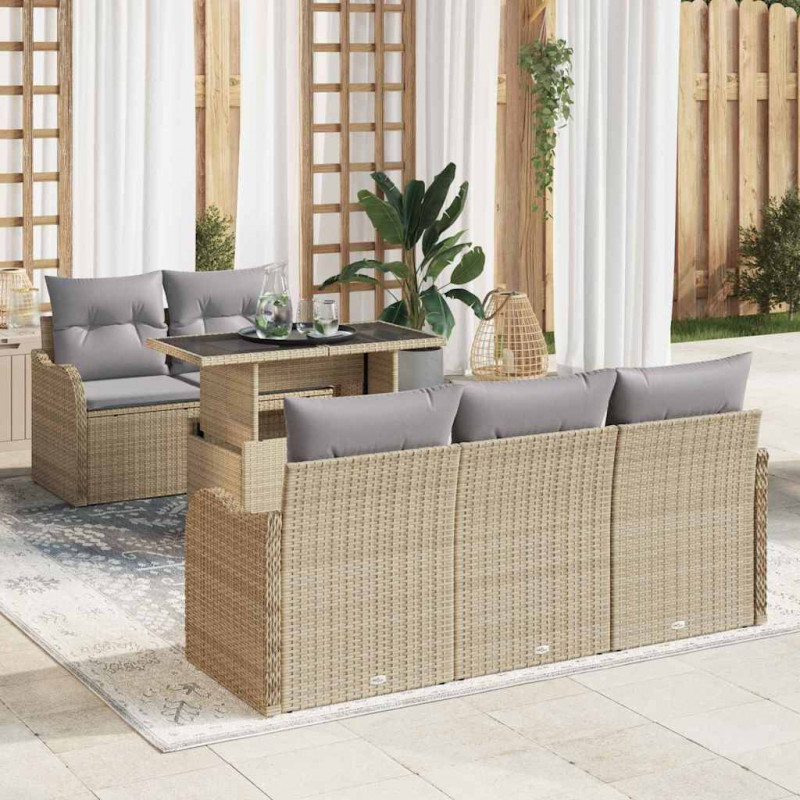 Zestaw Sof na Ogród z poduszką 6 pcs Beżowy Rattan poli