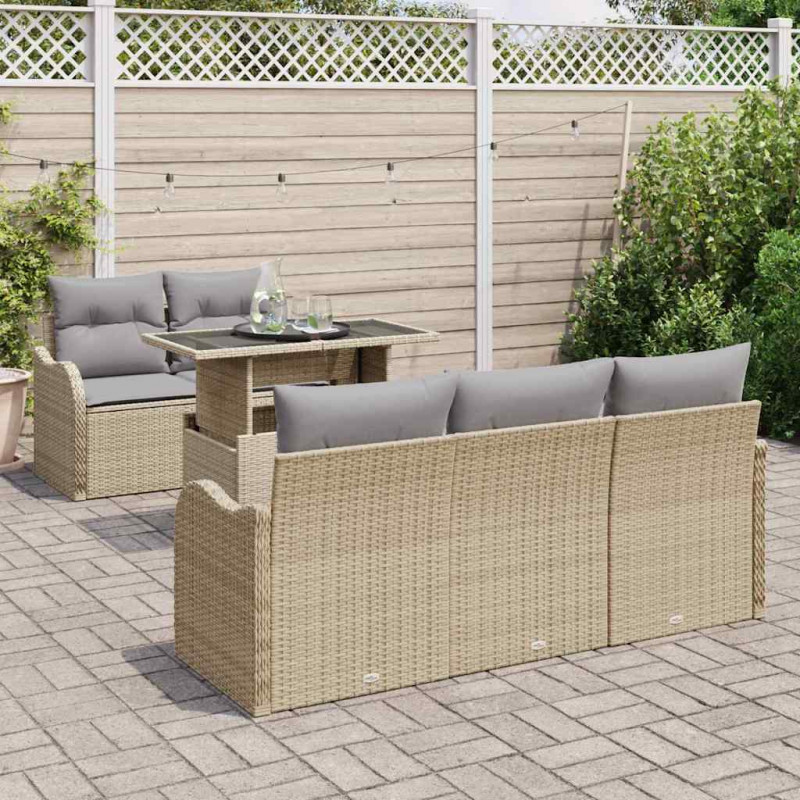 Zestaw Sof na Ogród z poduszką 6 pcs Beżowy Rattan poli