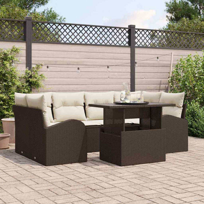 Zestaw Sof na Ogród z poduszką 7 pcs Brązowy Rattan poli