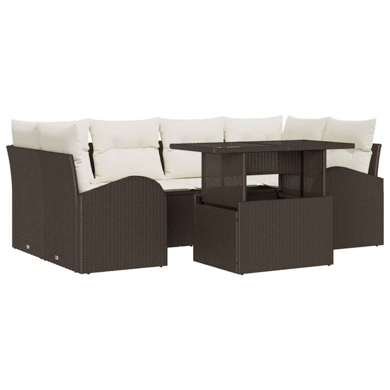 Zestaw Sof na Ogród z poduszką 7 pcs Brązowy Rattan poli