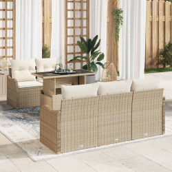 Zestaw Sof na Ogród z poduszką 6 pcs Beżowy Rattan poli