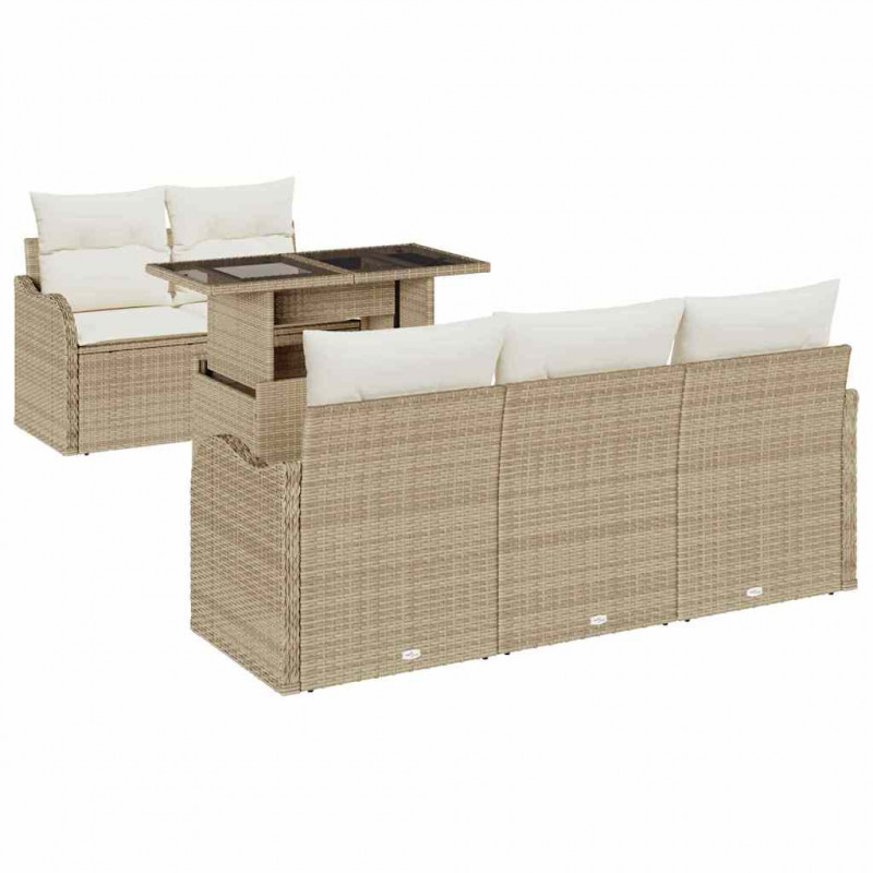 Zestaw Sof na Ogród z poduszką 6 pcs Beżowy Rattan poli