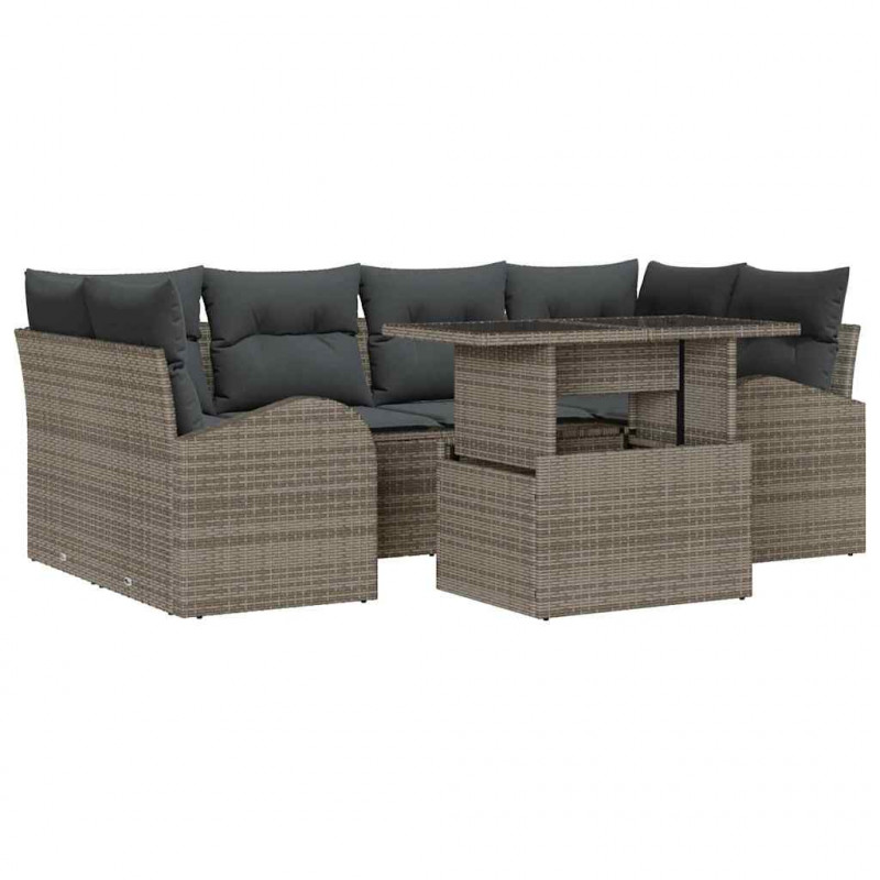 Zestaw Sof na Ogród z poduszką 7 pcs Szary Rattan poli
