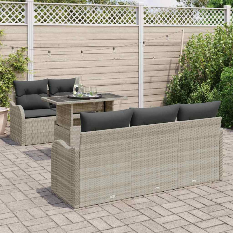 Zestaw Sof na Ogród z poduszką 6 pcs Jasnoszary Rattan poli