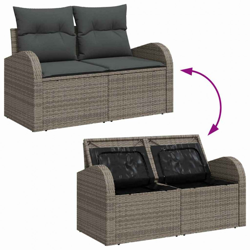 Zestaw Sof na Ogród z poduszką 7 pcs Szary Rattan poli