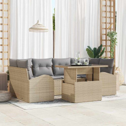 Zestaw Sof na Ogród z poduszką 7 pcs Beżowy Rattan poli