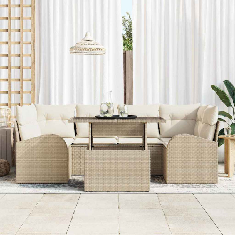 Zestaw Sof na Ogród z poduszką 7 pcs Beżowy Rattan poli