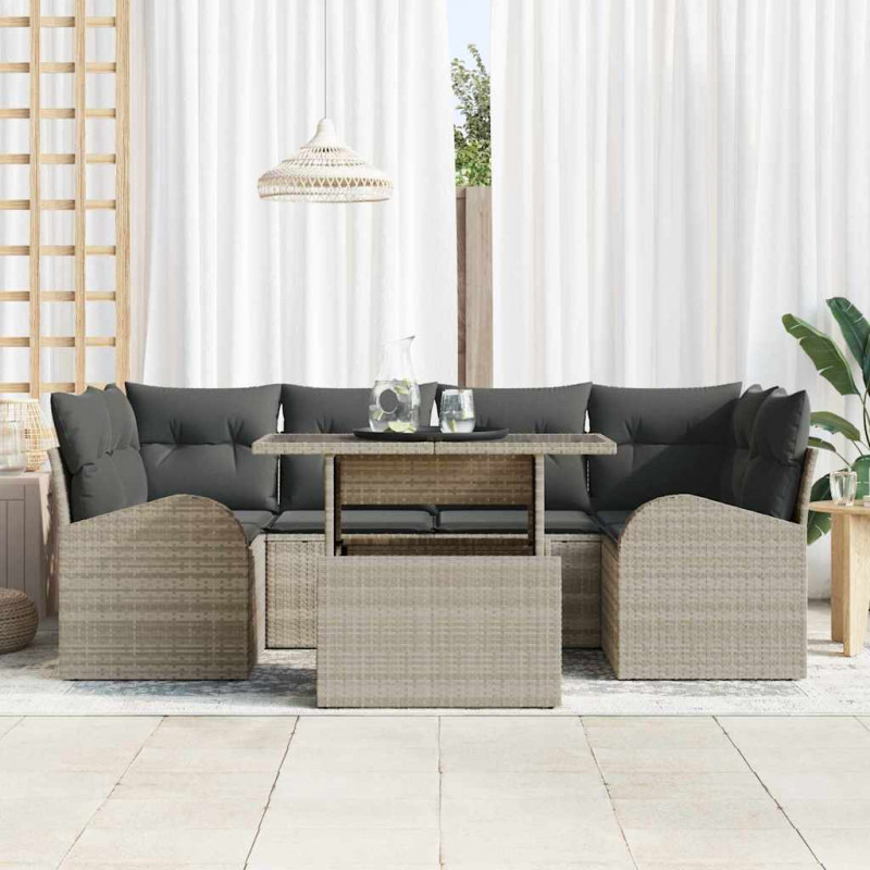 Zestaw Sof na Ogród z poduszką 7 pcs Jasnoszary Rattan poli