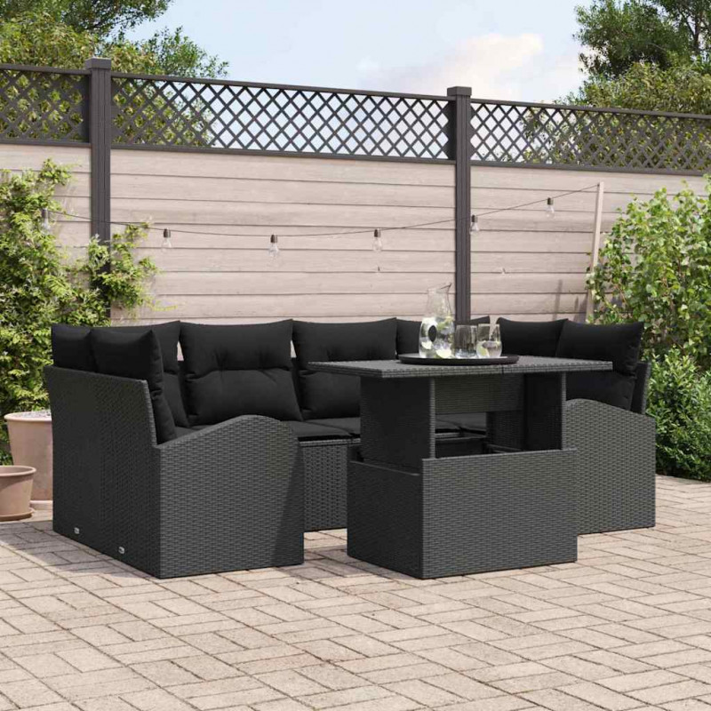 Zestaw Sof na Ogród z poduszką 7 pcs Czarny Rattan poli