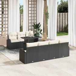 Zestaw Sof na Ogród z poduszką 8 pcs Czarny Rattan poli