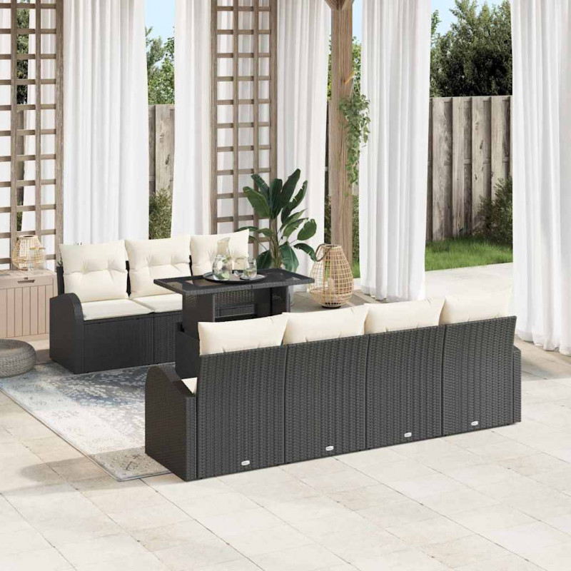Zestaw Sof na Ogród z poduszką 8 pcs Czarny Rattan poli