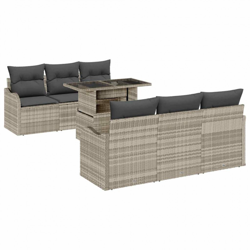 Zestaw Sof na Ogród z poduszką 7 pcs Jasnoszary Polirattan