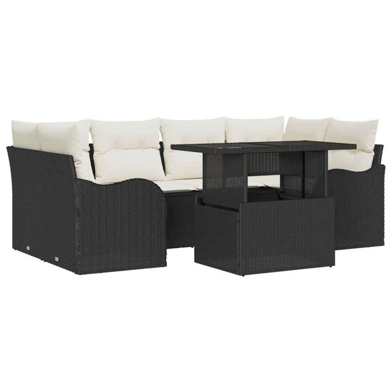 Zestaw Sof na Ogród z poduszką 7 pcs Czarny Rattan poli
