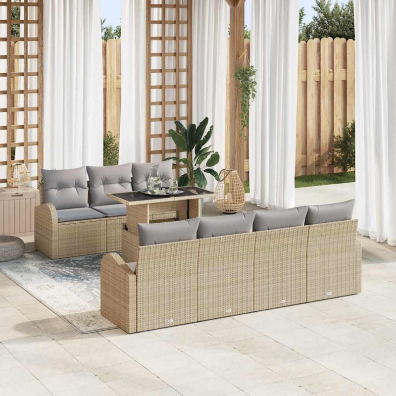 Zestaw Sof na Ogród z poduszką 8 pcs Beżowy Rattan poli
