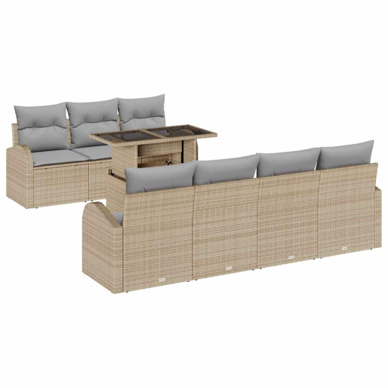 Zestaw Sof na Ogród z poduszką 8 pcs Beżowy Rattan poli