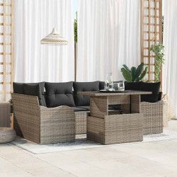 Zestaw Sof na Ogród z poduszką 7 pcs Szary Rattan poli