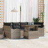 Zestaw Sof na Ogród z poduszką 7 pcs Szary Rattan poli