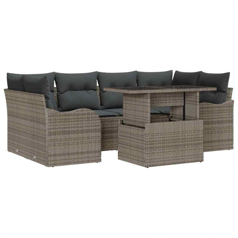 Zestaw Sof na Ogród z poduszką 7 pcs Szary Rattan poli