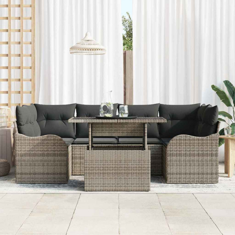 Zestaw Sof na Ogród z poduszką 7 pcs Szary Rattan poli