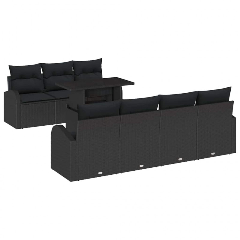Zestaw Sof na Ogród z poduszką 8 pcs Czarny Rattan poli