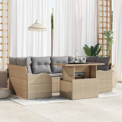 Zestaw Sof na Ogród z poduszką 7 pcs Beżowy Rattan poli