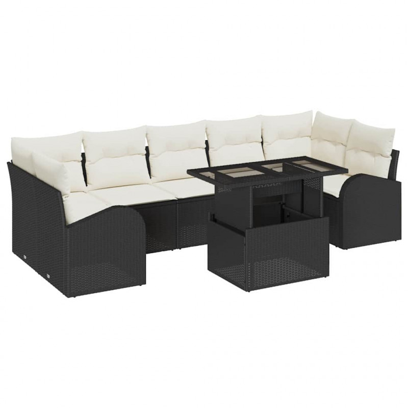 Zestaw Sof na Ogród z poduszką 8 pcs Czarny Rattan poli
