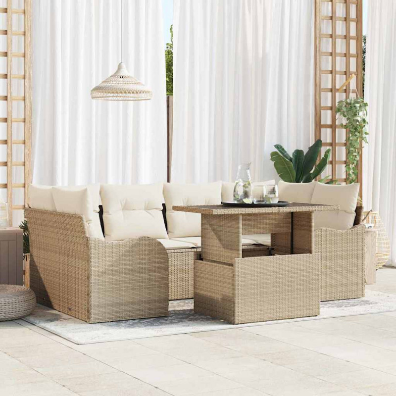 Zestaw Sof na Ogród z poduszką 7 pcs Beżowy Rattan poli