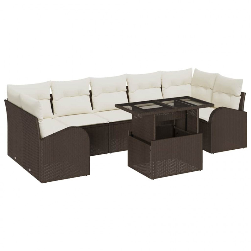 Zestaw Sof na Ogród z poduszką 8 pcs Brązowy Rattan poli