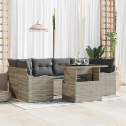 Zestaw Sof na Ogród z poduszką 7 pcs Jasnoszary Rattan poli