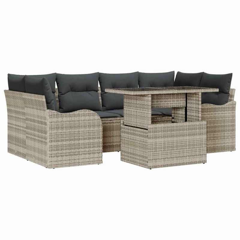Zestaw Sof na Ogród z poduszką 7 pcs Jasnoszary Rattan poli