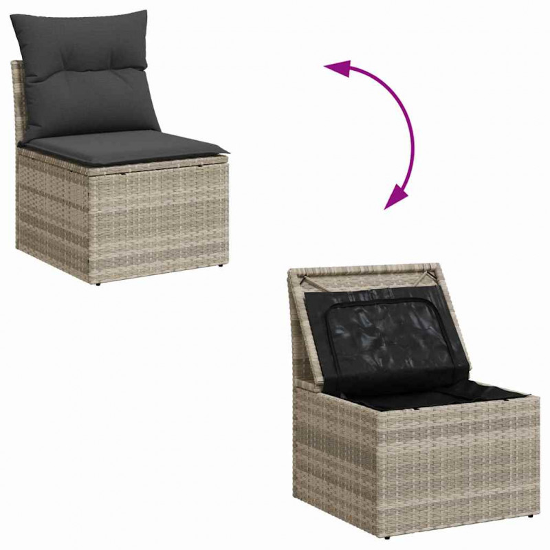 Zestaw Sof na Ogród z poduszką 7 pcs Jasnoszary Rattan poli