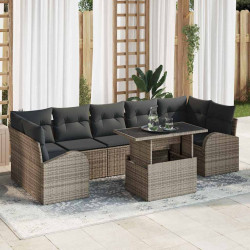 Zestaw Sof na Ogród z poduszką 8 pcs Szary Rattan poli