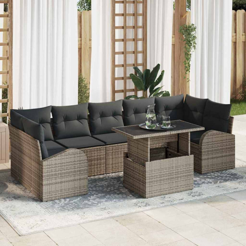 Zestaw Sof na Ogród z poduszką 8 pcs Szary Rattan poli