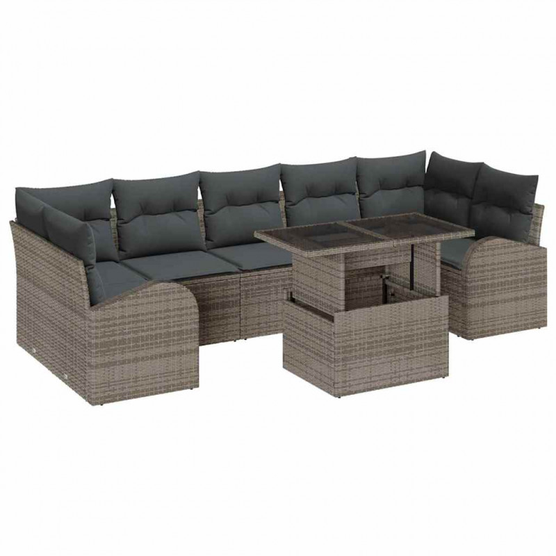 Zestaw Sof na Ogród z poduszką 8 pcs Szary Rattan poli