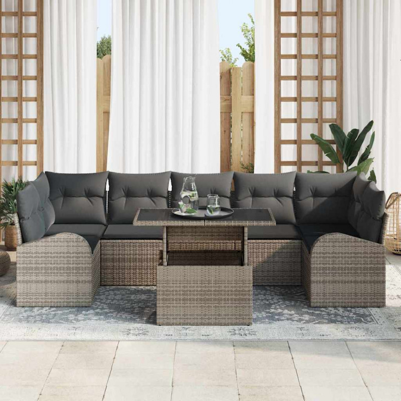 Zestaw Sof na Ogród z poduszką 8 pcs Szary Rattan poli