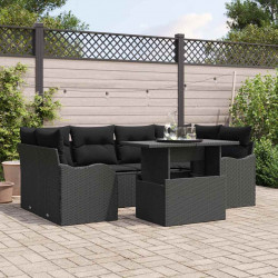 Zestaw Sof na Ogród z poduszką 7 pcs Czarny Rattan poli