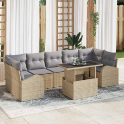 Zestaw Sof na Ogród z poduszką 8 pcs Beżowy Rattan poli