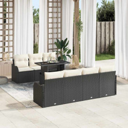 Zestaw Sof na Ogród z poduszką 8 pcs Czarny Rattan poli